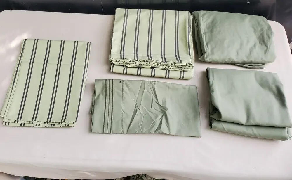 CGK Linens Twin XL Sheet Set Sage Green Striped Solid Polyester Bedding OEKO TEX